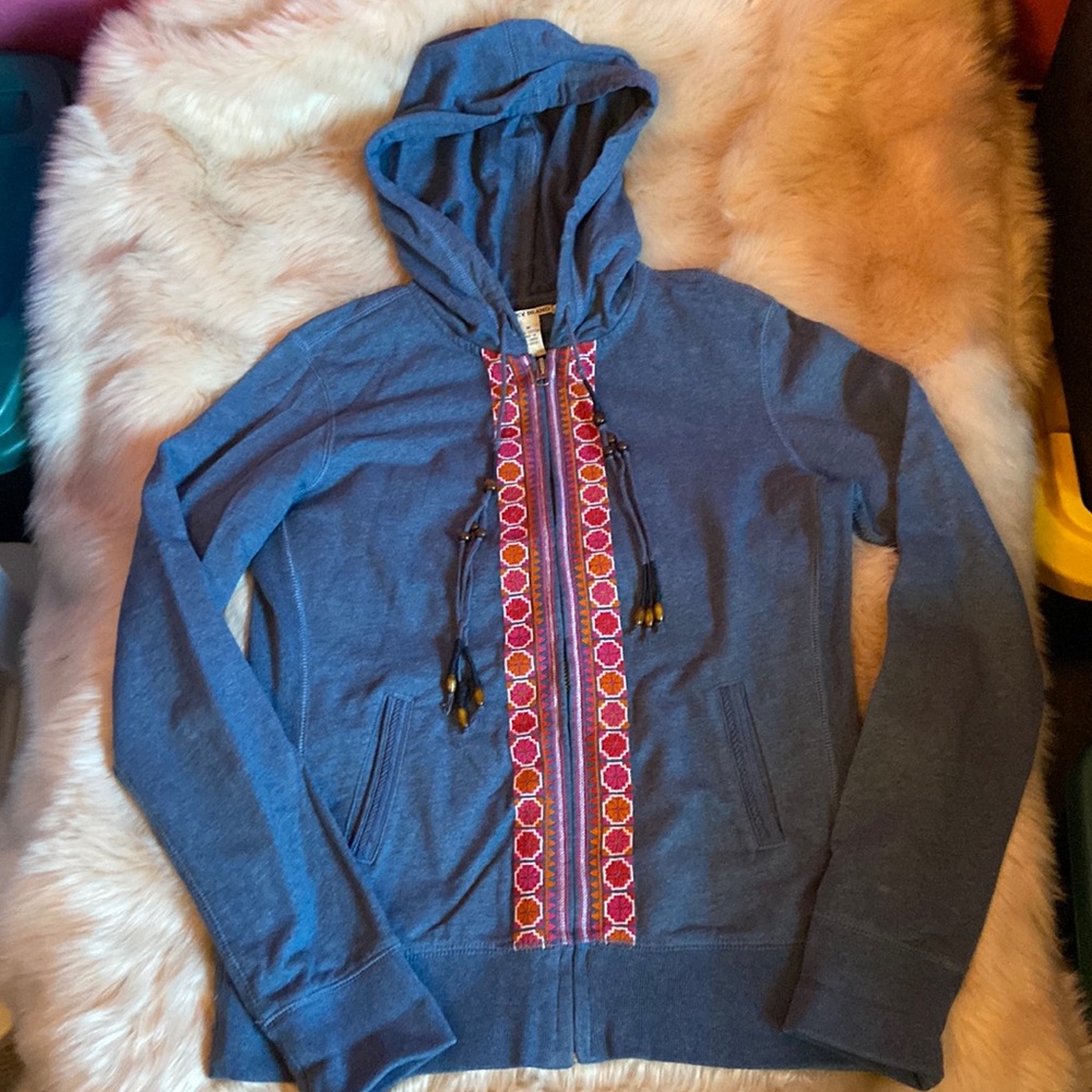 Lucky Brand Boho Hoodie M Blue Embroidered